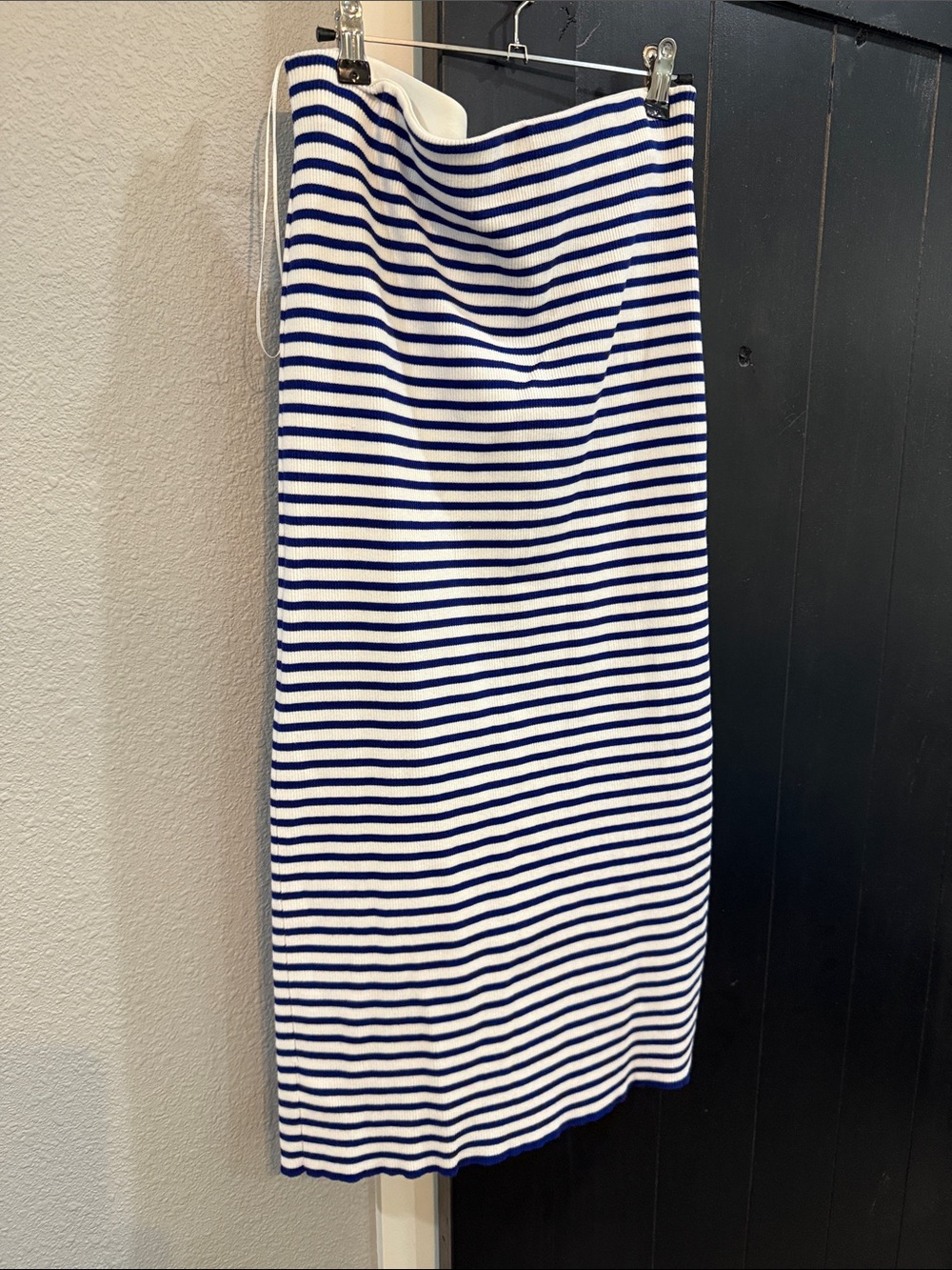 Ralph Lauren Navy and White Striped Midi Skirt with Side Lace-Up - Picture 2 of 3